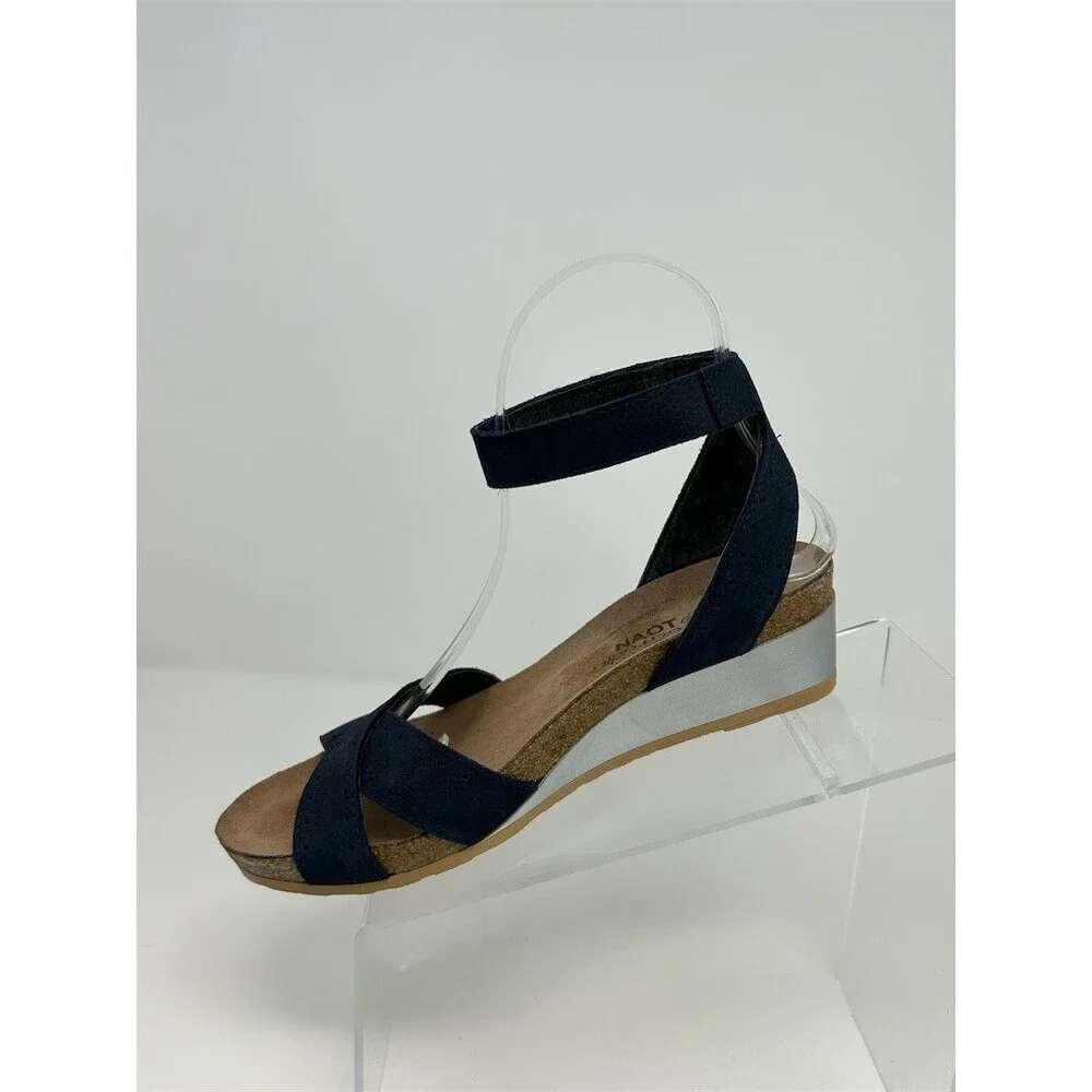Naot Wand Womens Wedge Sandals Blue Strappy Ankle Strap Comfort Casual Size 37